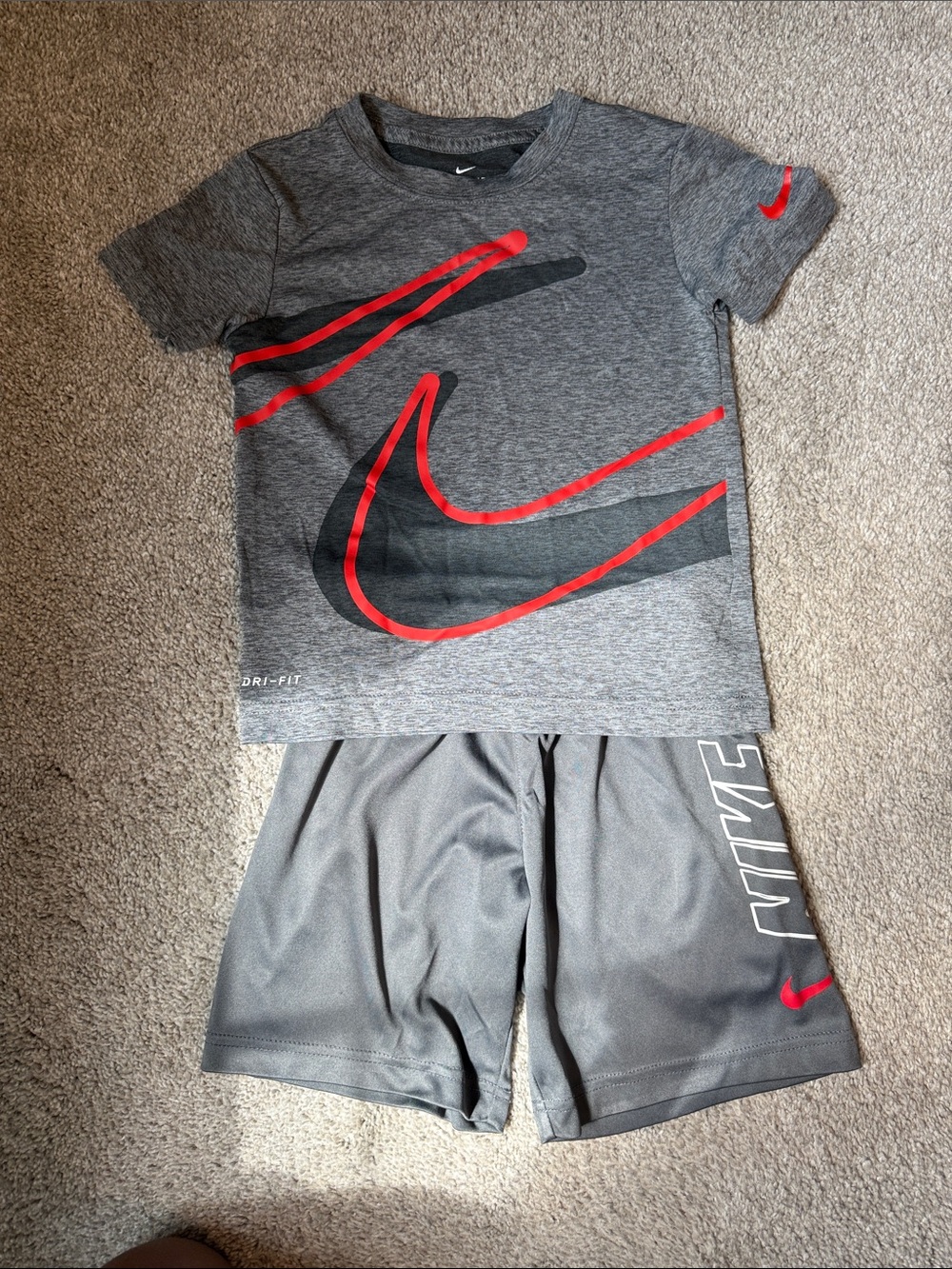 Nike Gray and Red Boys' Athletic Tee & Shorts Set